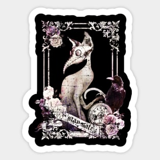 Cat Plague Doctor Say "stay safe" vintage style purple Sticker